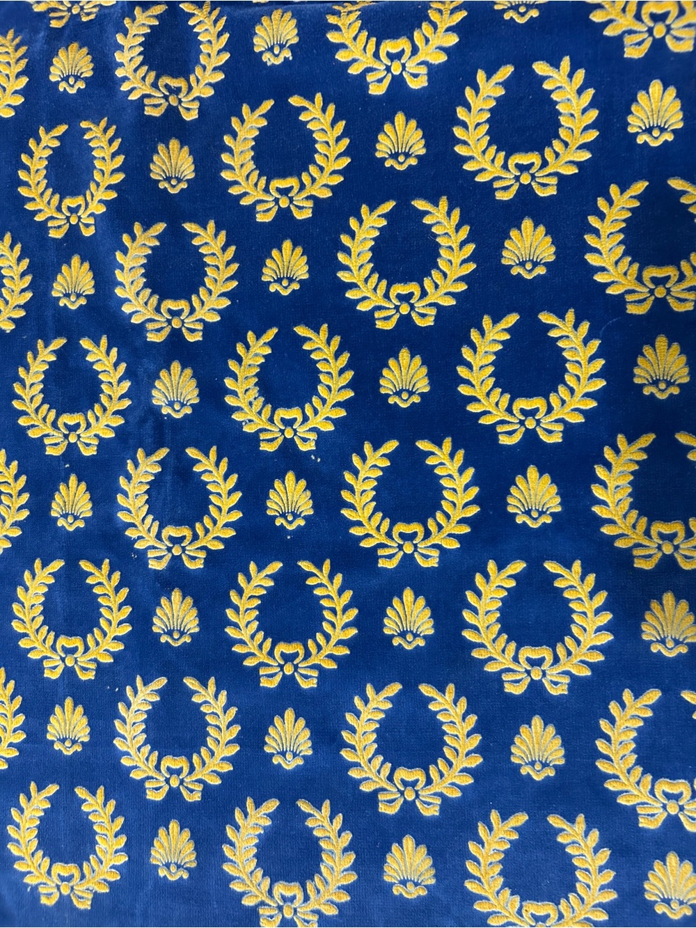 Antique Blue and Yellow Upholstery Fabric